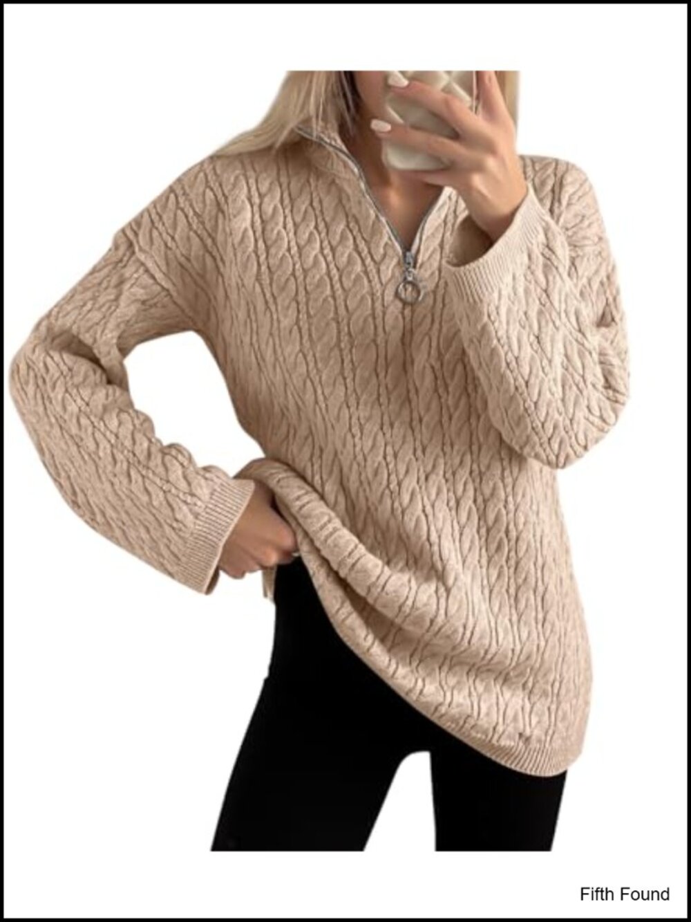 Cable Knit Half Zip Sweater Oversized Pullover Long Sleeve Fall Winter